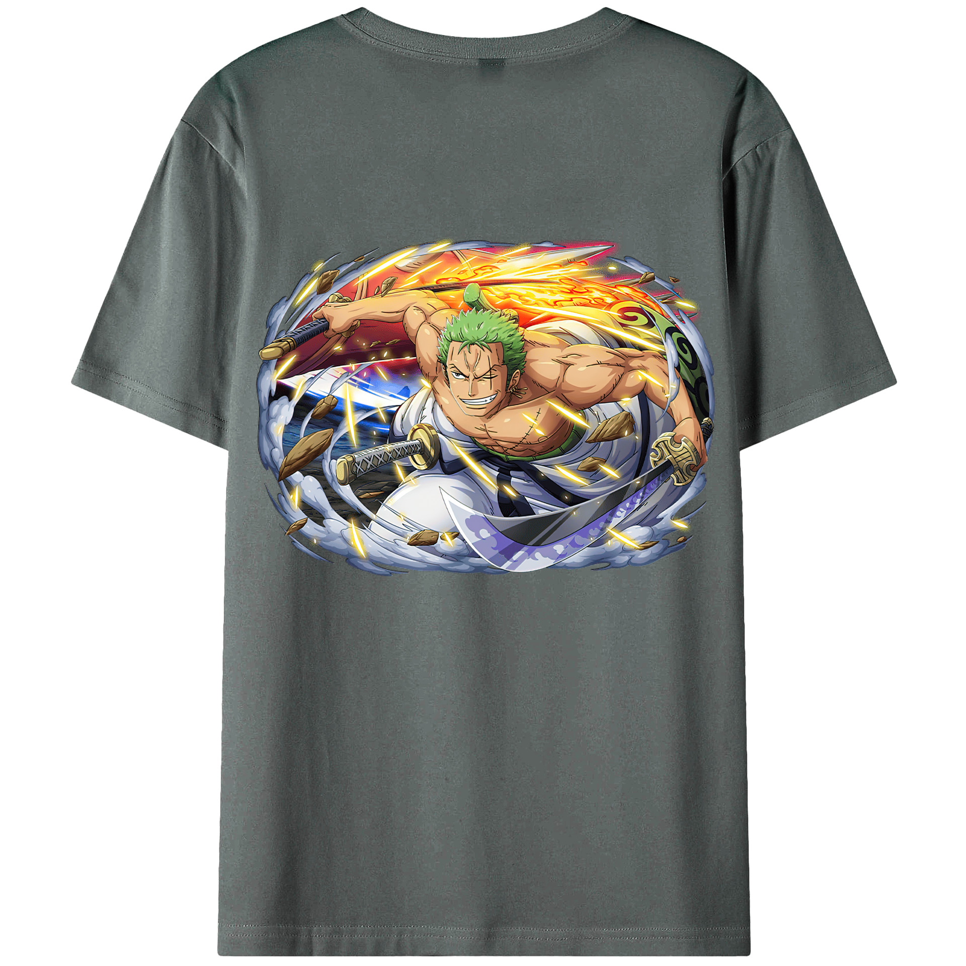 ワンピース ロロノア・ゾロ ONE PIECE Roronoa Zoro 綿100％ メンズ半袖Tシャツ（バックプリント） 通気性